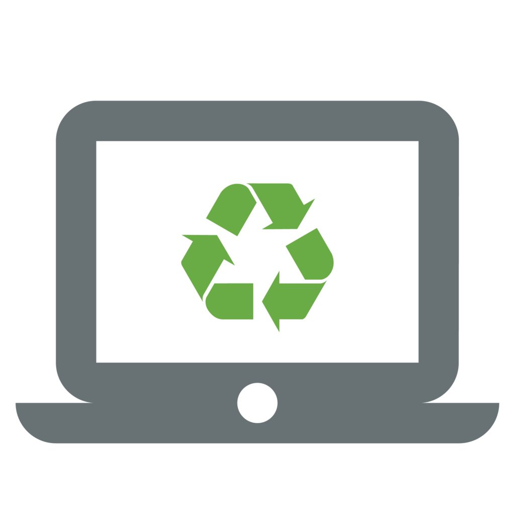 Icon image of a computer with a recycling logo