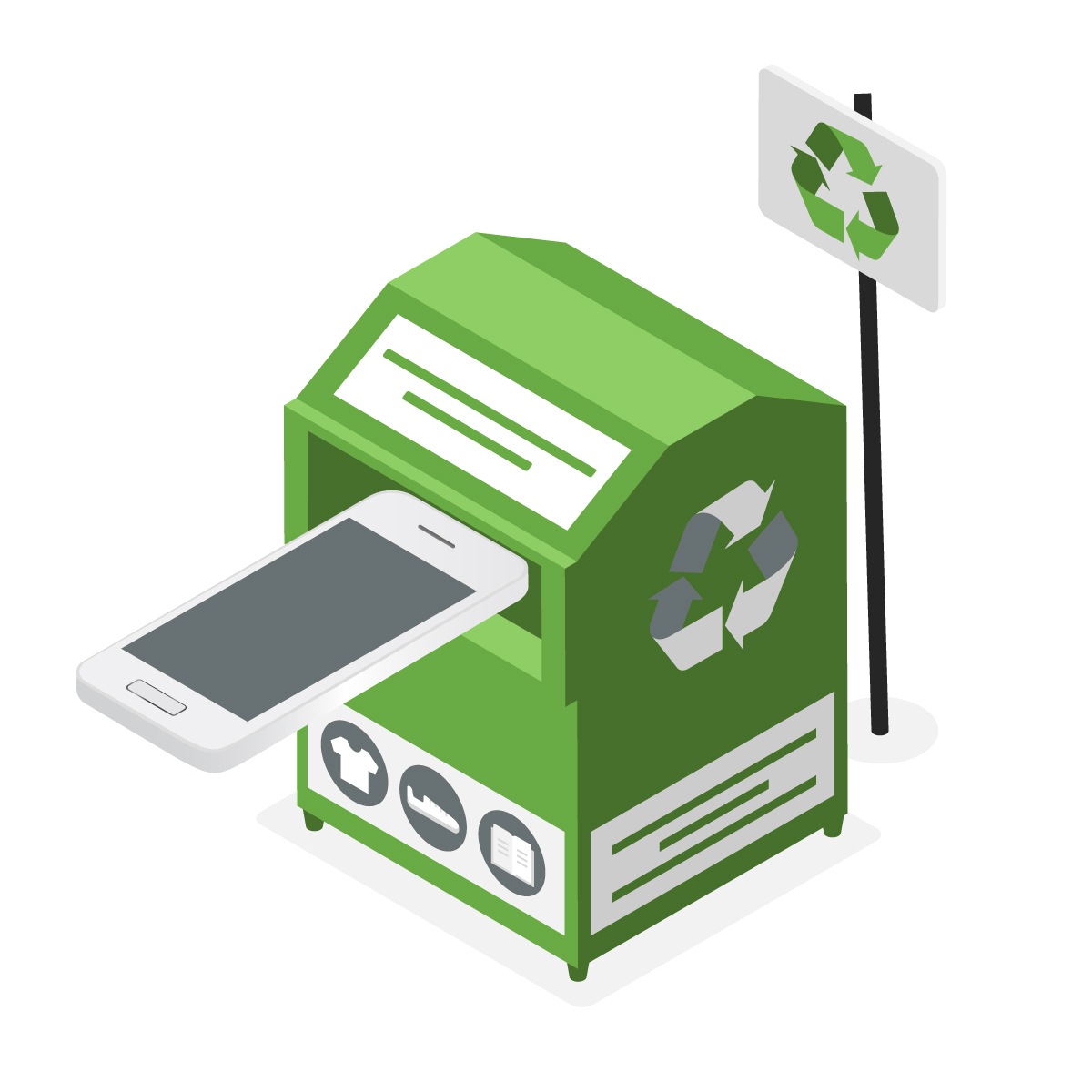 Isometric image of mobile phone recycling.