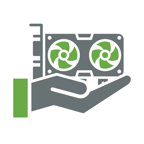 Illustration of a video card in a hand.
